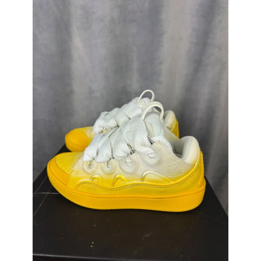 Lanvin Curb Sneakers 35 White Yellow Ombre Leather Skate Shoes Women‎